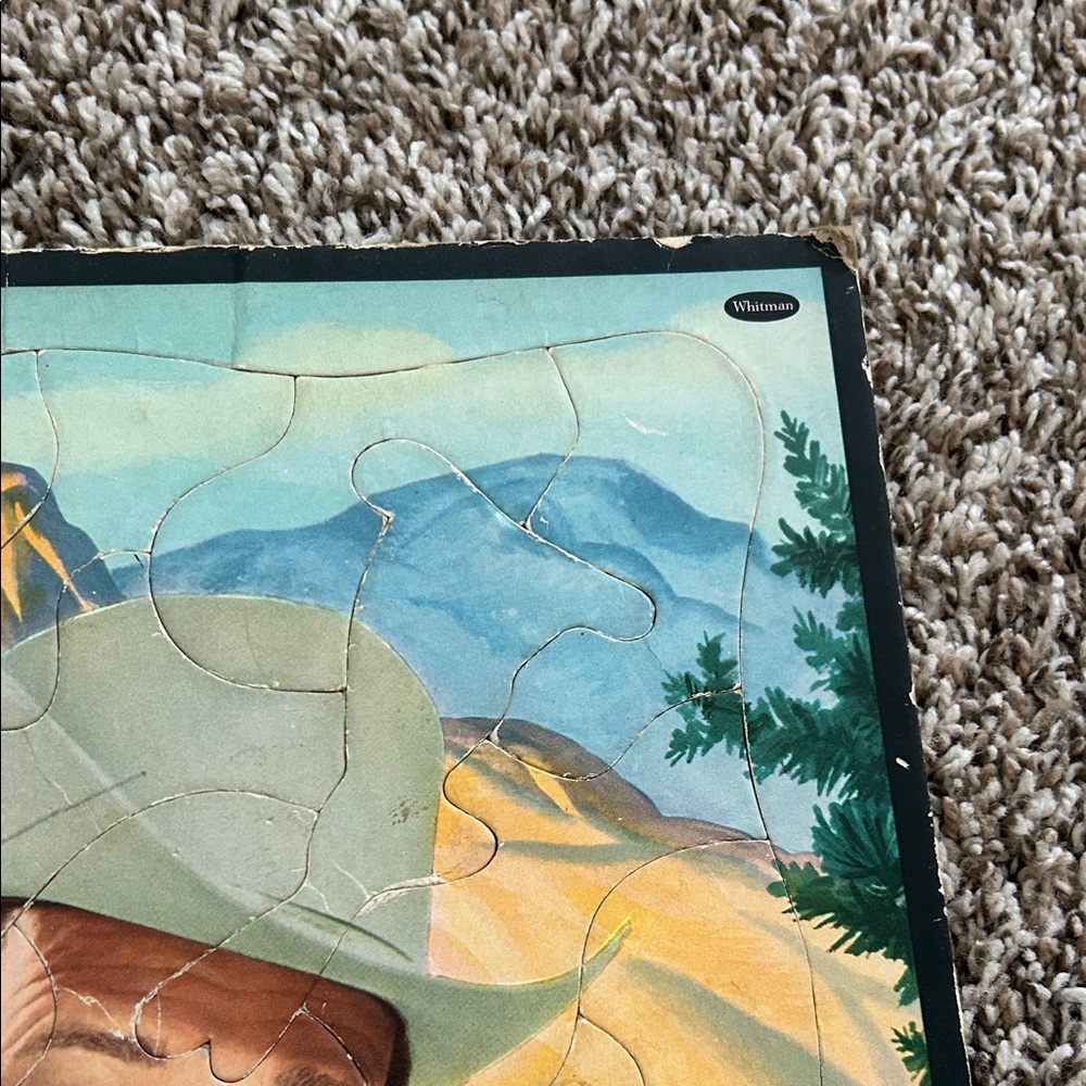Roy Rogers Whitman 50s Picture Puzzle with Puppies - Green Plaid Cowboy - Picture 5 of 10